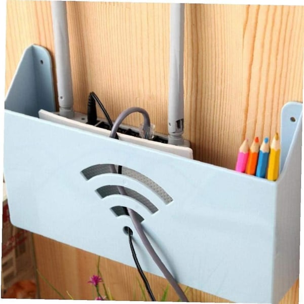 Blå Veggmontert WiFi-ruter Oppbevaringsboks - Kompakt plastorganisering for ruter og nettbrett