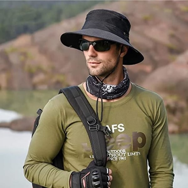 Solhatt - Vikbar - Svart - Bred Brätte - Anti-UV - För Män - Utomhus black