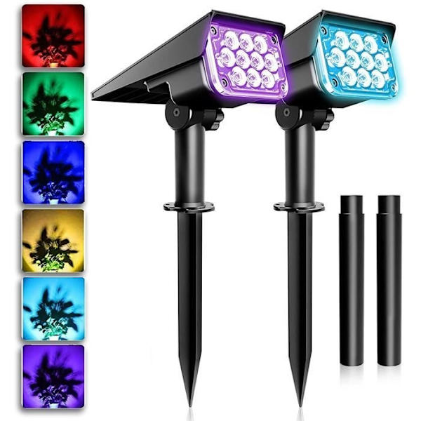 Utomhus Solcellslampa, 2-pack Utomhus Solcellslampor 10 Rgb Leds Utomhus Solcellsbelysning Vattentät Ip65 Trådlös Spotlight