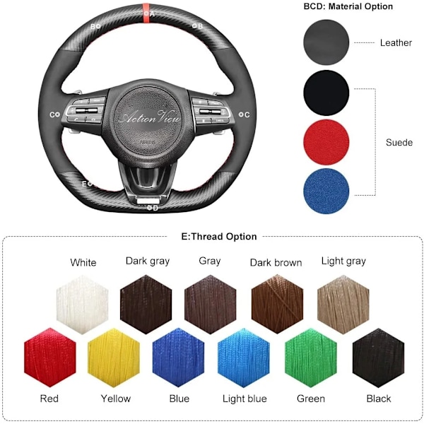 Rattstyrningsöverdrag för Kia bil, handsytt i Alcantara, för Kia Stinger (GT) 2018-2021 A10 as pictures