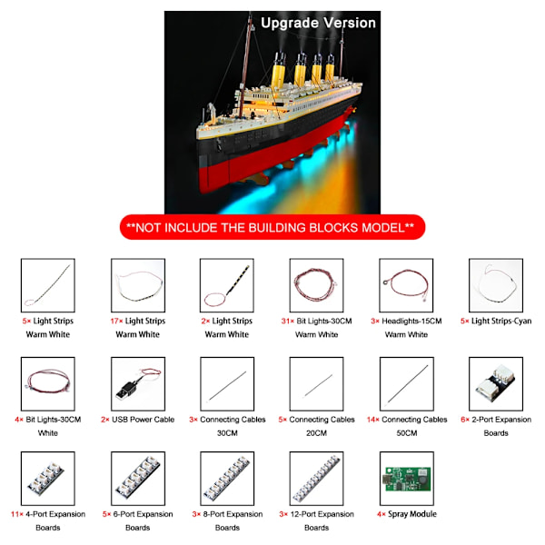 Vonado LED-belysningssats för 10294 Titanic samlarmodell skeppsleksak ljuskit, Inkluderar inte byggstenmodellen Upgrade Version