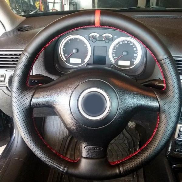 Skräddarsydda rattöverdrag i flätad läder för Volkswagen VW Golf 4 Passat B5 1996-2003 Seat Leon 1999-2004 Polo Red