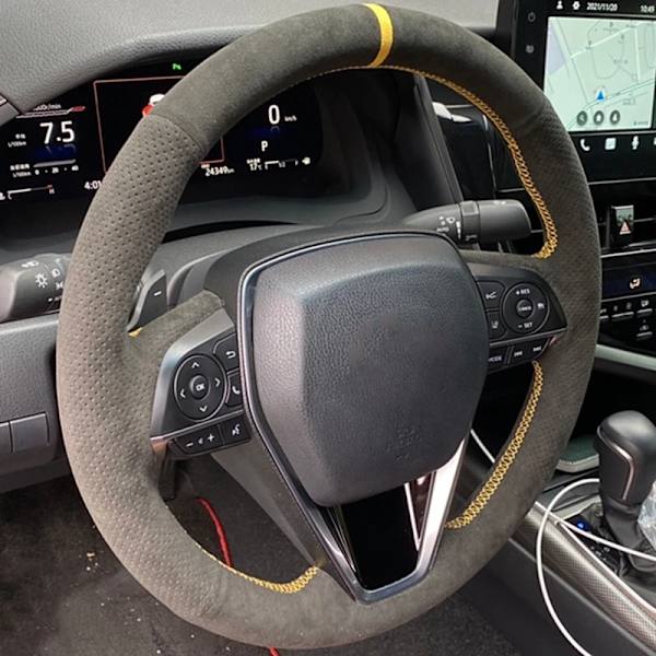 Skräddarsydd svart mocka flätad rattöverdrag för Toyota Avalon Camry Crown 2018-2019 Rav4 2019 Corolla 2018-2020 Suede 4