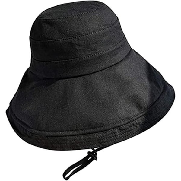 Strandhatt - Dam - Vikbar - Bred Brätte - Bomull - Svart Färg black