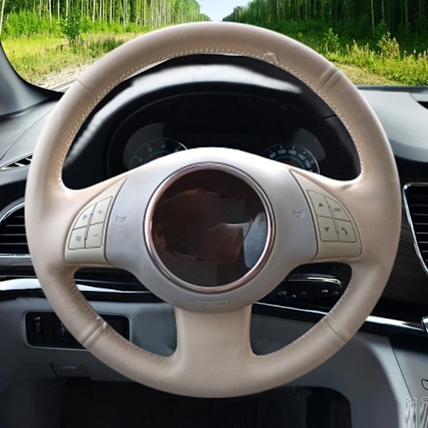 Beige PU-läder handsydd rattöverdrag för Fiat 500 2007-2015 500e 2014-2018 500c 2014-2017 Faux Leather(.127)