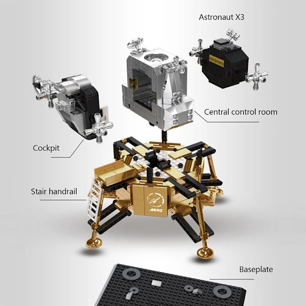1023 delar rymdutforskningsmodell byggklossar/Apollo månmodul med 3 miniatyr astronauter samlarleksak för barn No Box