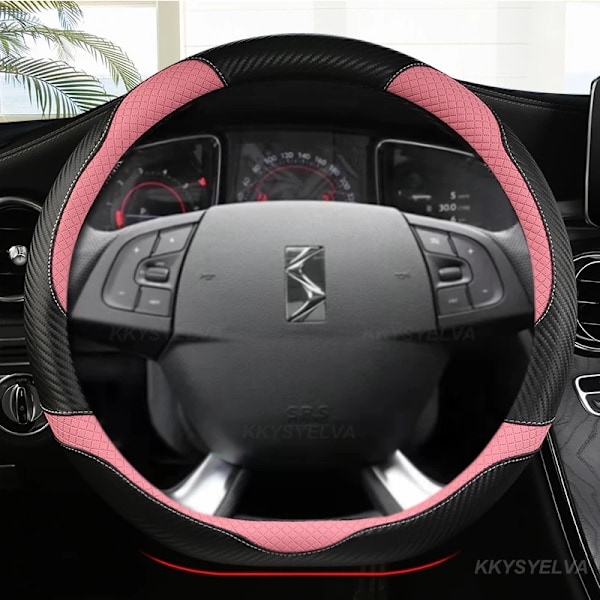 Rattskinnsöverdrag i kolfiberläder för Citroën DS3 DS4 DS5 DS5 DS 5LS DS6 DS7 DS9, D-formad, 38 cm, biltillbehör BLACK