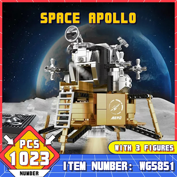 1023 delar rymdutforskningsmodell byggklossar/Apollo månmodul med 3 miniatyr astronauter samlarleksak för barn No Box