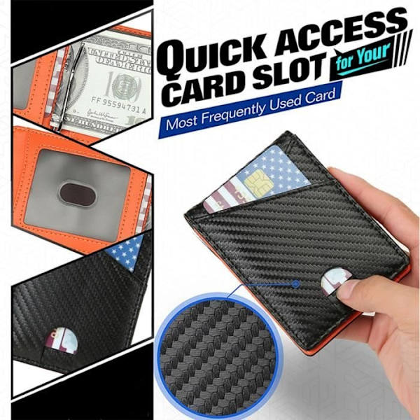 Plånbok - Herr - Smal Läder - RFID-skydd - 12 Kortfack - Sedelklämma - Orange Orange