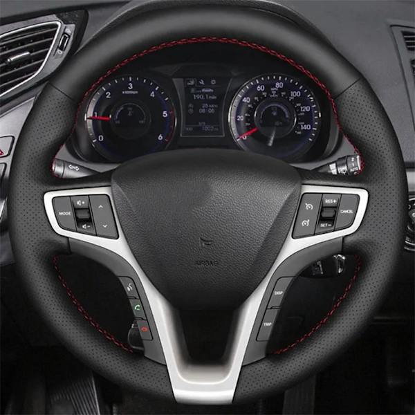DIY svart konstläder rattöverdrag för Hyundai i40 2011 2012 2013 2014 2015 2016 2017 2018 2019 2020
