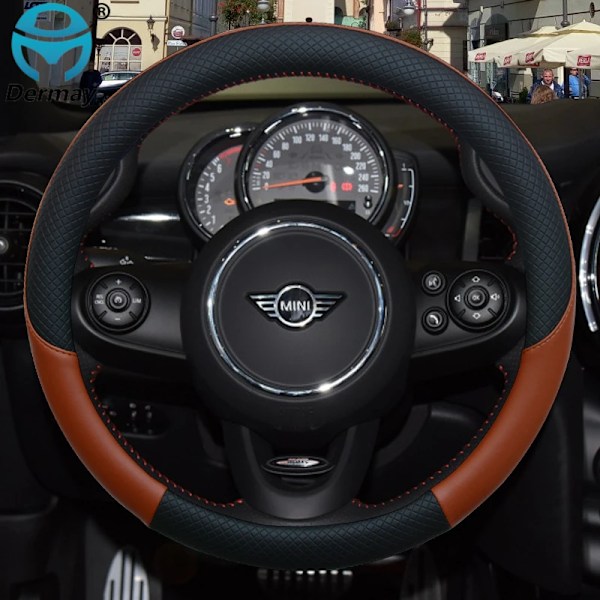 100% Dermay Märkesläder Rattöverdrag för Mini Cooper R56 Clubman Countryman Clubvan Coupé Biltillbehör Red