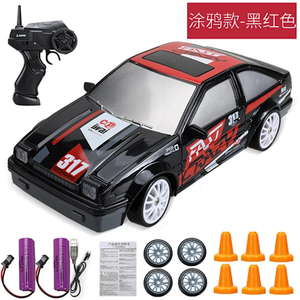 2.4g Drift RC-bil 4WD RC Driftbil Leksak Fjärrkontroll GTR Modell AE86 Fordon RC Racing Bil Leksak för Barn Julgåvor HONDA-2Battery