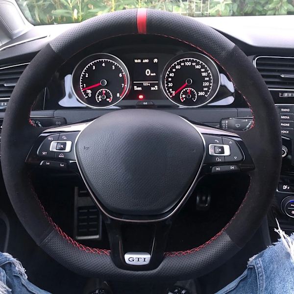 Anti-halk svart äkta läder mocka rattöverdrag fläta gör-det-själv för Volkswagen VW Golf 7 MK7 nya Polo Jetta Passat B8