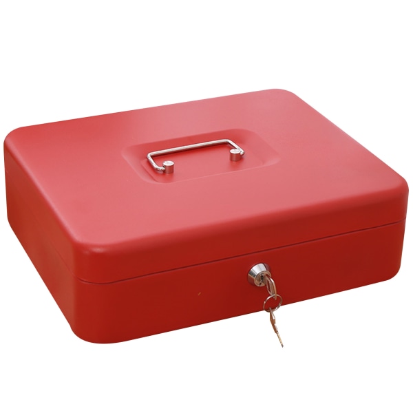 Lille pengekasse med lås Flere rum, åbning Sammenfoldelig, bærbar pengekasse i rustfrit stål med håndtag Rød frostet overdimensioneret med nøgle