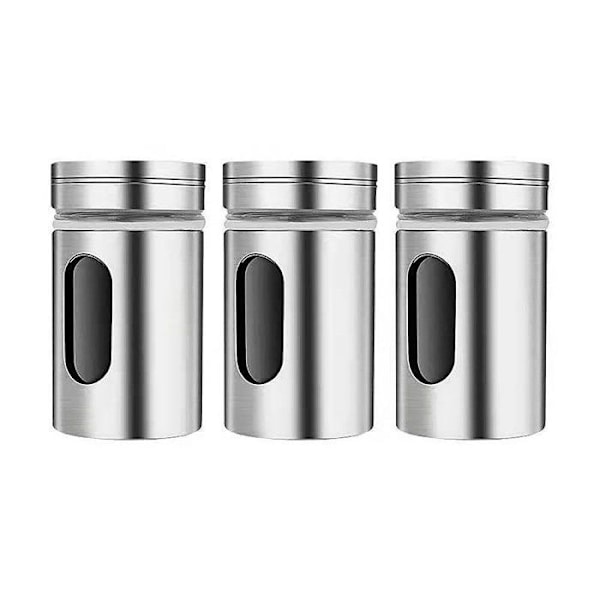 3-delad kryddskakare kryddburk, kryddburk i rostfritt stål, mini kryddflaska i glas, kryddbehållare, O