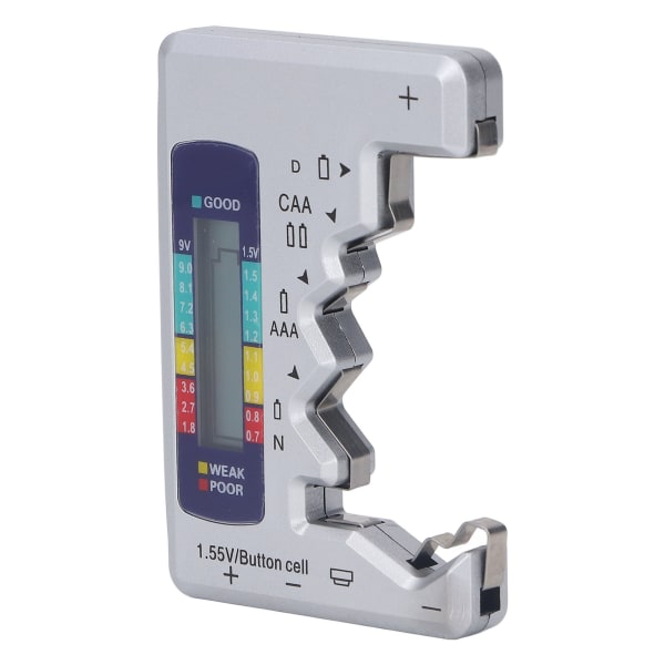 Digital Battery Tester ABS LCD Screen Button Cell Battery Checker for 1.5V 9V Metering Silver