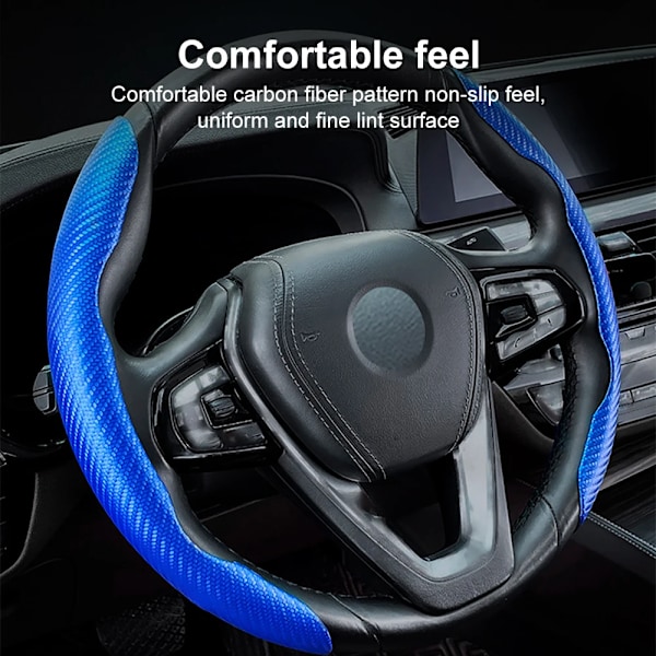 Kolfiberläder rattöverdrag mikrofiberläder pvc rattförstärkare halkfritt överdrag antislip förstärkare överdrag universell Blue