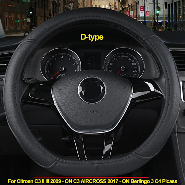 D-typ rattöverdrag för Citroen C3 II III 2009 - framåt, C3 Aircross 2017 - framåt, Berlingo 3 C4 Picasso Black Thread