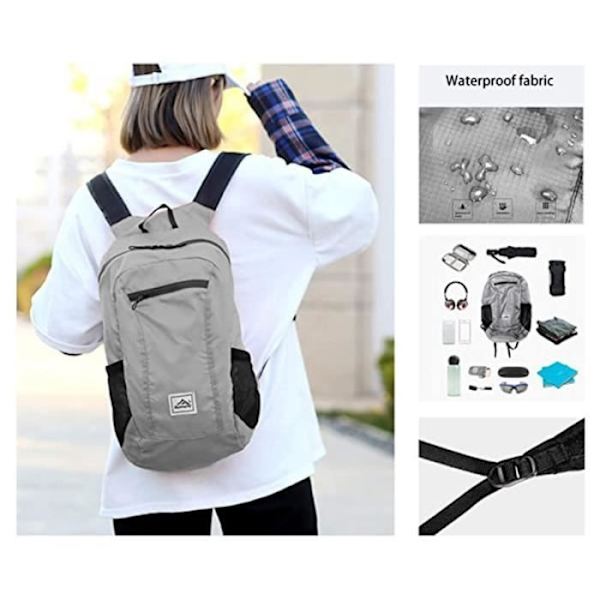 Vandringsryggsäck - Grå - Vikbar - Ultralätt 20L - Vattentät - Unisex Gray