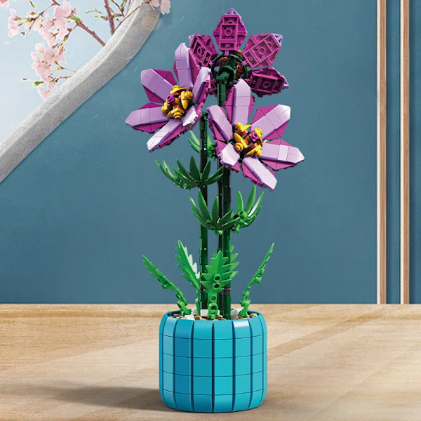2023 Stadskreativitet Bukett Rhododendron Krukväxt Heminredning Byggklossar Tegelstenar Barnleksaker PURPLE