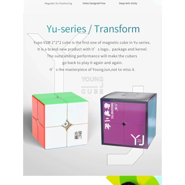 Yj Yupo 2X2 V2 M Magnetisk Magisk Hastighetskub Klisterfri Professionell Fidget Leksak Yupo V2M Cubo Magico Pussel Yupo M stickerless