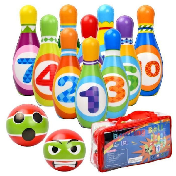 Bowling Set - 10 käglor + 2 bowlingklot för pojkar flickor barn