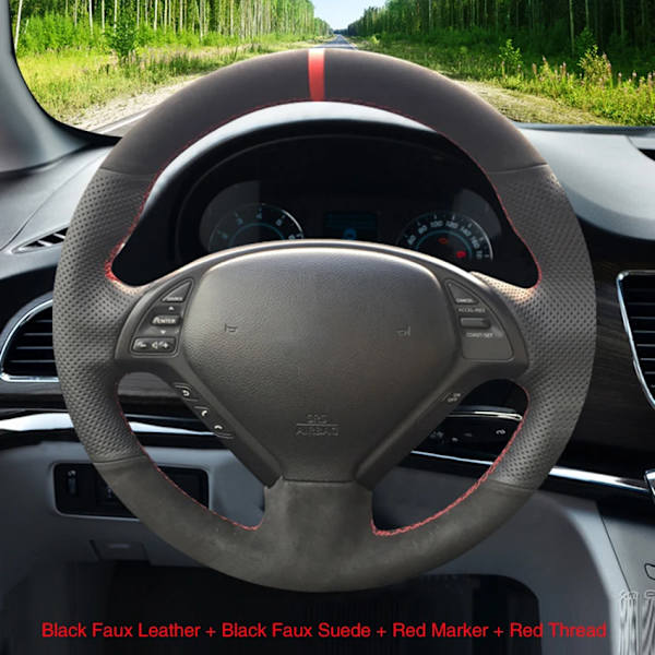 Svart konstläder rattöverdrag i kolfiberlook för Infiniti G G37 EX EX35 EX37 Q Q40 Q60 QX50 2008-2018 Nissan Skyline 2006-2014 Faux Suede Leather(.158)
