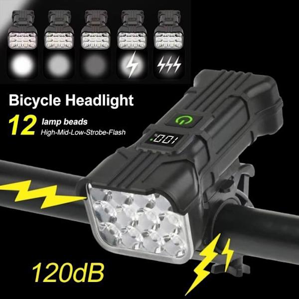 Qingque Uppladdningsbar Cykellampa - 12 Led Cykellampa - Ip65 Vattentät - 5 Lägen