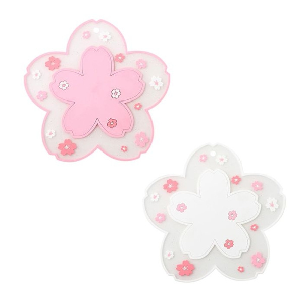 Set med 2 Kawaii Kaffekopp Underlägg, Söta Körsbärsblom Tebriketter, Rosa