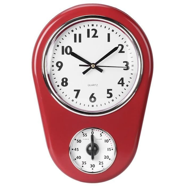 Väggklocka - Keenso - Es006 - Vintage - Metall - Svarta romerska siffror Red