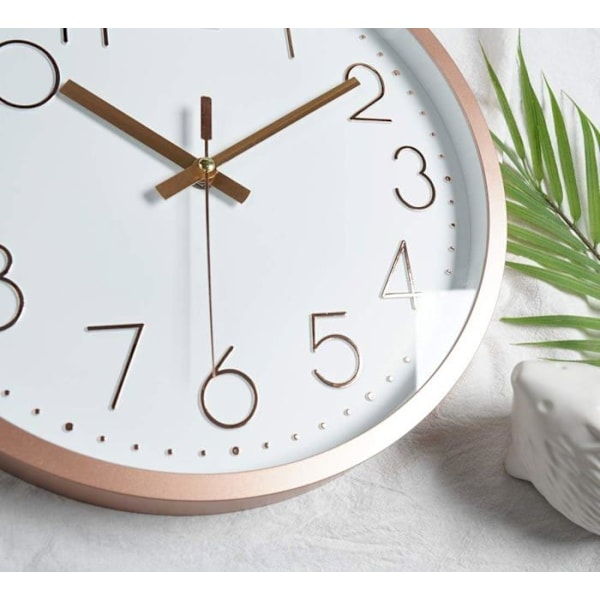 Modern Tyst Väggklocka för Vardagsrum Kök Sovrum, Diameter 30.5Cm - Roséguld