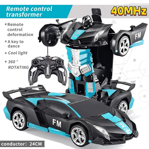 Deformationsbil elektrisk fjärrstyrd bil 2 i 1 automatisk transformationsrobotmodell bil robotleksak en-knapp deformation fordon leksak 40MHz-RC(.103)