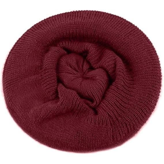 Varm stickad vintermössa för dam, vinröd - Chic - Fleecefodrad - Elastisk Red wine