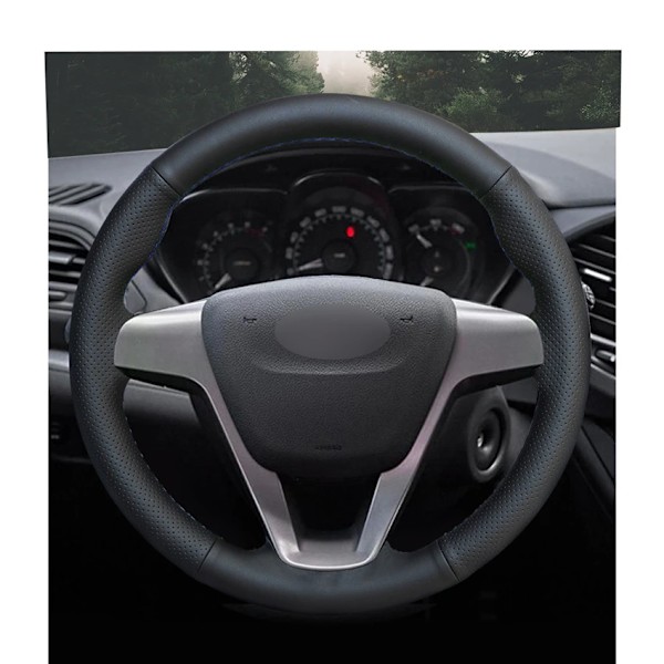 Handsydd svart PU-läder rattöverdrag för Lada Vesta 2015 2016 2017 2018 2019 2020 Xray red thread