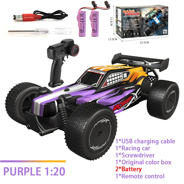 Nyaste RC-bilen med LED-lampor, 2,4G radiostyrda bilar 1:20 buggy terrängstyrda lastbilar, leksaker för pojkar och barn K20-1 Purple 2 B