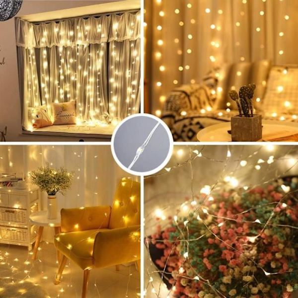 300 LED Gardinljusslinga USB-driven Fairy Lights med fjärrkontroll 8 lägen för fönsterdekoration, fest, bröllop