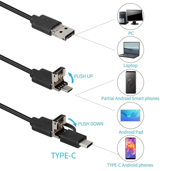 Mobiltelefonendoskop HD-kamera 1080p för bilreparation inspektionslins med 8 LED 10m flexibel kabel vattentät inspektionsendoskop hard cable 2M 8mm