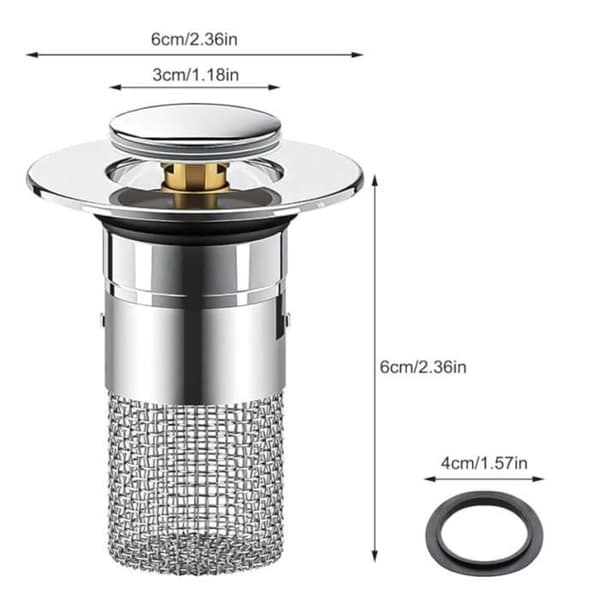 2-pack golvbrunnsfilter i rostfritt stål, silplugg med hårfilter, pop up-propp med 2 packningar