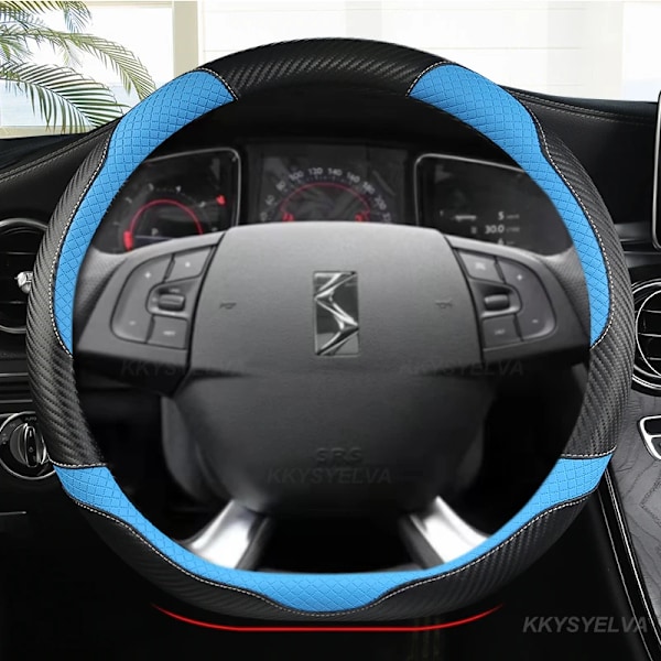 Rattskinnsöverdrag i kolfiberläder för Citroën DS3 DS4 DS5 DS5 DS 5LS DS6 DS7 DS9, D-formad, 38 cm, biltillbehör BLUE