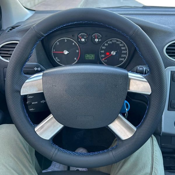 Rattstyrningsöverdrag i konstläder, halkfritt, originalfläta för Ford Kuga Focus 2 C-Max biltillbehör