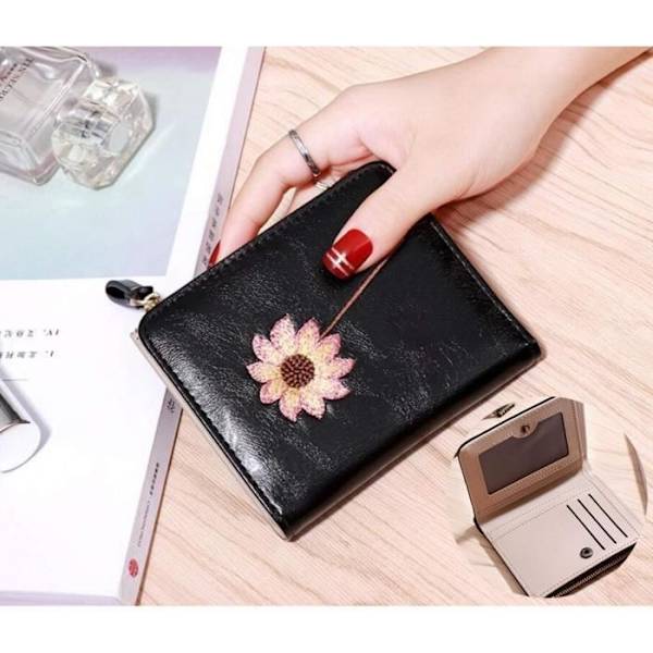 Plånbok - Flera Fack - PU-läder - Svart - Med Dragkedja - 9X11,5X1,5Cm Black