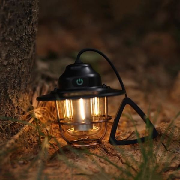 Campinglampor, Retro Portabel Led-lykta Typ-C, USB Uppladdningsbar, Hängande Nödficklampa För - Svart[E3865]