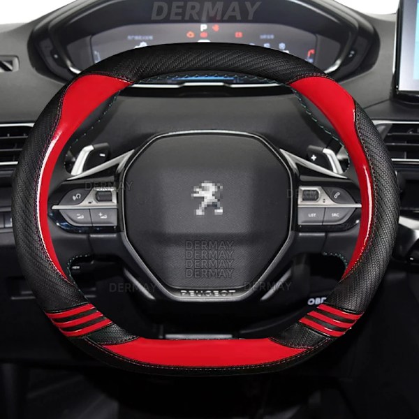 Rattskinnsöverdrag för Peugeot 208 e208 2020 2021 2022 - Söt kolfiber PU-läder för tjejer, biltillbehör, interiör Red