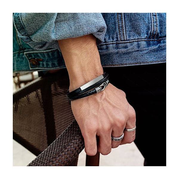 Flätat Läderarmband för Män Svart