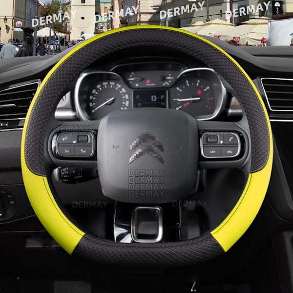 Rattstyrningsöverdrag i PU-läder för Citroen Berlingo E-Berlingo Berlingo XL, 9 färger, halkfritt, biltillbehör D shape Yellow