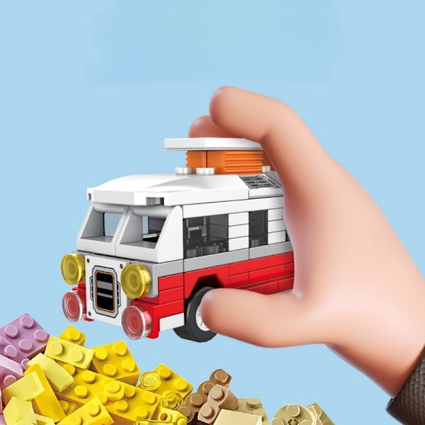 Stadsbyggklossar - Skolbuss, Husbil, DIY-modellbil, Ambulans, Klossar för barn, Pedagogisk monteringsspel, Present Business car