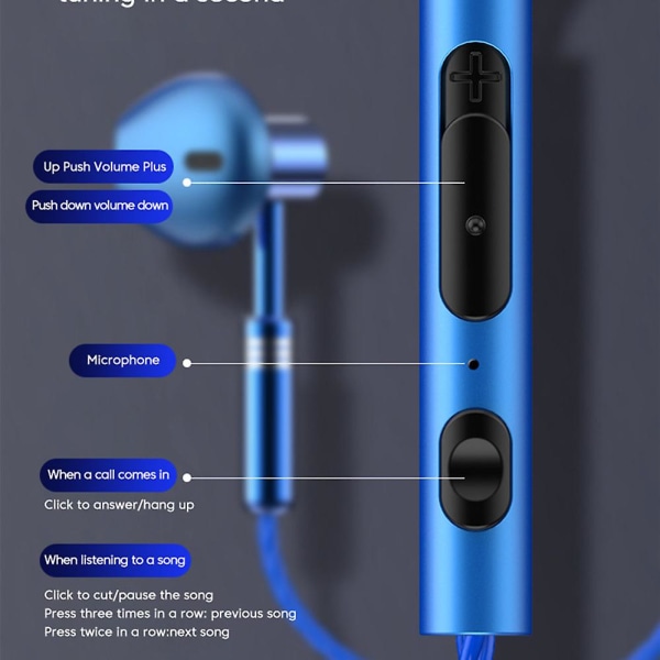 Metall 3,5 mm hörlurar trådbundna hörlurar Gaming hörlurar Sport headset med mikrofon för smarta telefoner Samsung Xiaomi Hu Blue
