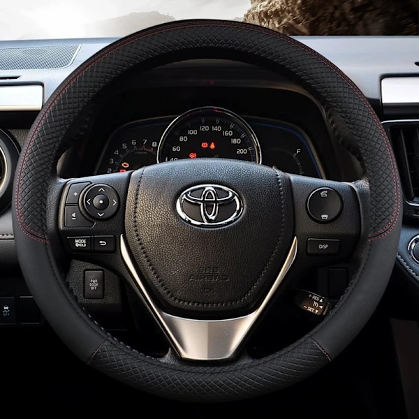Bilstyrhjulsskydd i flätad läder för Toyota Camry CHR Auris Yaris Corolla RAV4 Prius 30 Celica Aqua red