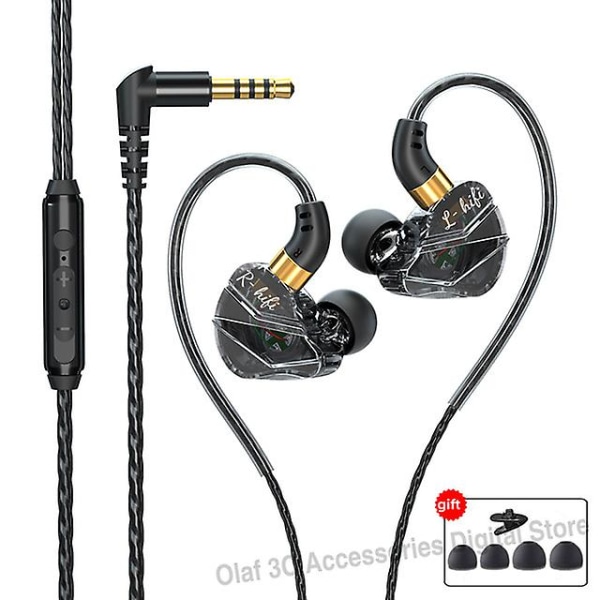 3,5 mm L bøyeplugg Kablede hodetelefoner Hifi Bass Øretelefon In-ear Headset Gamer Håndfri ørepropper for Xiaomi Hu Samsung Black