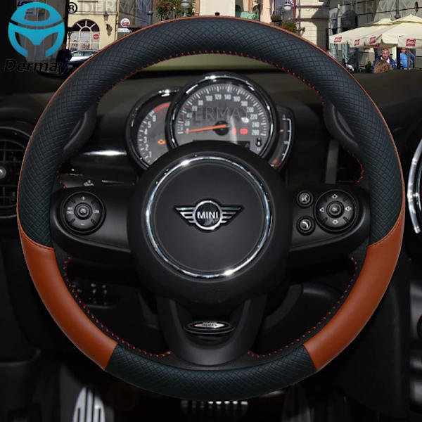 100% Dermay Märkesläder Rattöverdrag för Mini Cooper R56 Clubman Countryman Clubvan Coupé Biltillbehör Brown